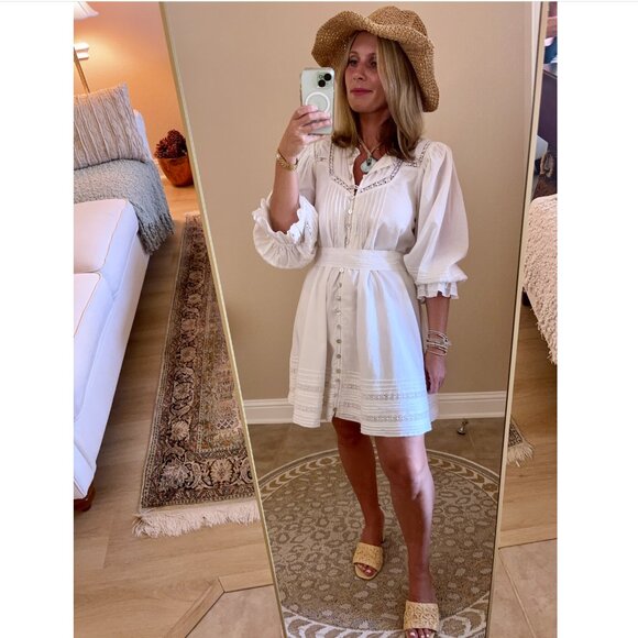 Cleobella Ivory Organic Cotton belted Button-Front Dress - Picture 3 of 9